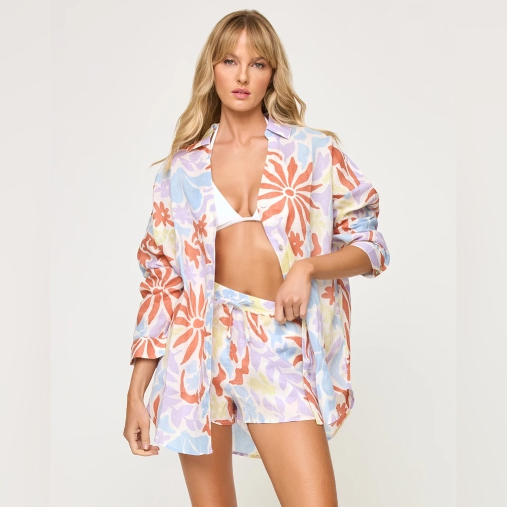 NWT Size XS/S (P2P 26") - LSPACE Rio 100% Linen Buttondown Shirt